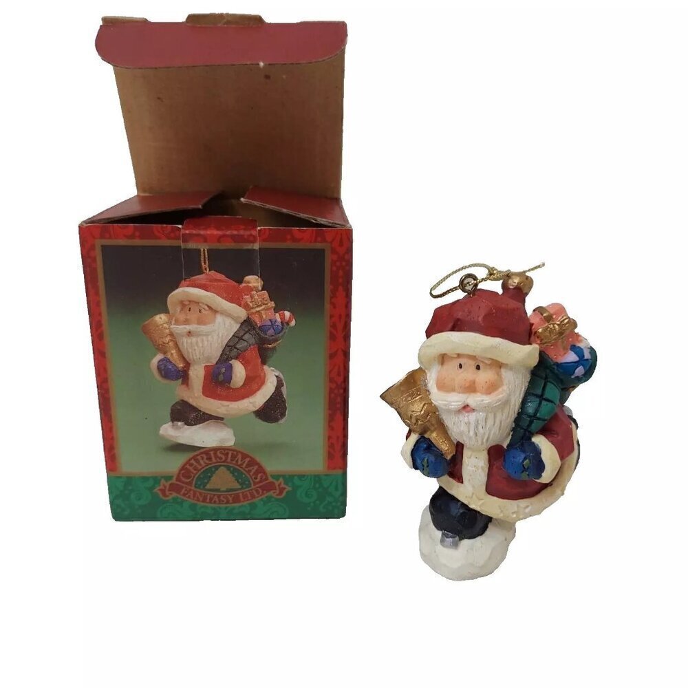 VTG Christmas Fantasy LTD Santa On Ice Skates Ornament in Box RARE Holiday Decor